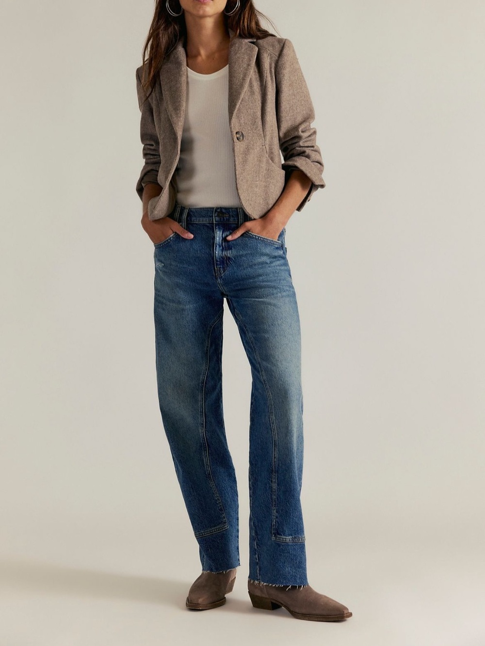 Free People We the Free Risk Taker Mid-Rise Straight Leg Jeans with Raw Hem